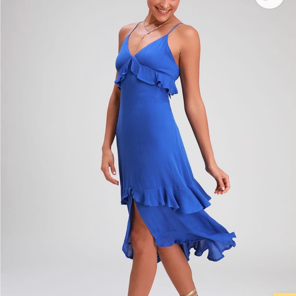 Blue Ruffled Midi Dress